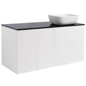 KOMMOD ISELLA 120 VIT HB (60KOMMOD+30USKÅP M TVKORG) SVART BÄNKSKIVA REKT VITMATT TVÄTTSTÄLL 46X33