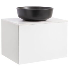 KOMMOD ELLA 60 VIT HÖGBLANK MED VIT BÄNKSKIVA OCH RUNT SVART MATT TVÄTTSTÄLL 42CM