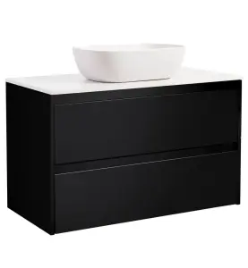 KOMMOD LUXOR 90 SVART MED VIT BÄNKSKIVA OCH REKTANGULÄRT VIT MATT TVÄTTSTÄLL 46X33 CM