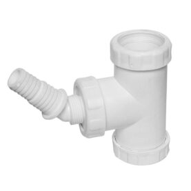 T-RÖRSKOPPLING 40 MM MED SLANGNIPPEL & LÅSMUTTRAR VIT FALUPLAST