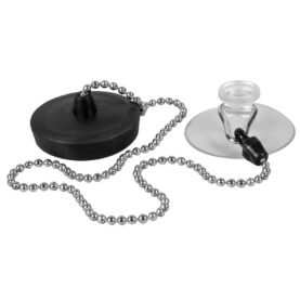 BADKARSPROPP 42X45,5 MM MED KULKEDJA OCH SUGFOT SVART FALUPLAST