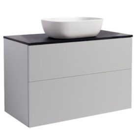 KOMMOD ISELLA 90 GRÅ MED SVART BÄNKSKIVA OCH REKTANGULÄRT VIT MATT TVÄTTSTÄLL 46X33 CM