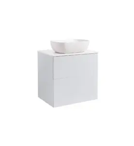 KOMMOD ISELLA 60 GRÅ MED VIT BÄNKSKIVA OCH REKTANGULÄRT VIT MATT TVÄTTSTÄLL 46X33 CM