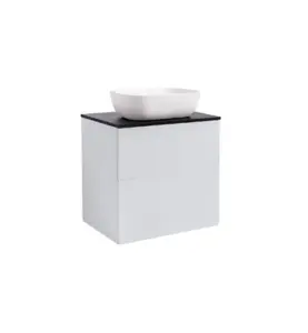KOMMOD ISELLA 60 GRÅ MED SVART BÄNKSKIVA OCH REKTANGULÄRT VIT MATT TVÄTTSTÄLL 46X33 CM