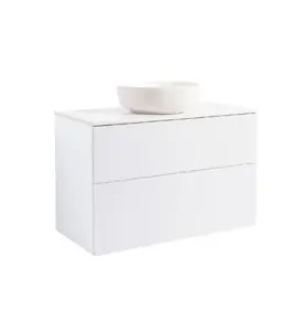 KOMMOD ISELLA 90 VIT HÖGBLANK MED VIT BÄNKSKIVA OCH RUNT VIT MATT TVÄTTSTÄLL 42CM