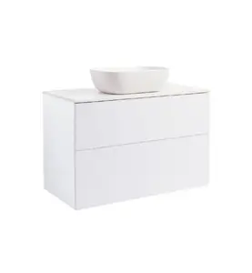 KOMMOD ISELLA 90 VIT HÖGBLANK MED VIT BÄNKSKIVA OCH REKTANGULÄRT VIT MATT TVÄTTSTÄLL 46X33 CM