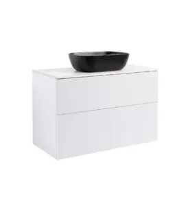KOMMOD ISELLA 90 VIT HÖGBLANK MED VIT BÄNKSKIVA OCH REKTANGULÄRT SVART MATT TVÄTTSTÄLL 46X33 CM