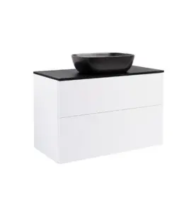 KOMMOD ISELLA 90 VIT HÖGBLANK MED SVART BÄNKSKIVA OCH REKTANGULÄRT SVART MATT TVÄTTSTÄLL 46X33