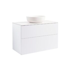 KOMMOD ISELLA 90 VIT MATT MED VIT BÄNKSKIVA OCH RUNT VIT MATT TVÄTTSTÄLL 42CM