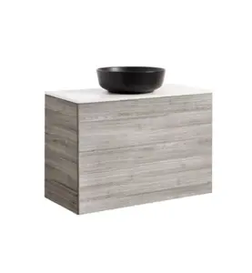 KOMMOD ISELLA 90 SAND MED VIT BÄNKSKIVA OCH RUNT SVART MATT TVÄTTSTÄLL 42CM