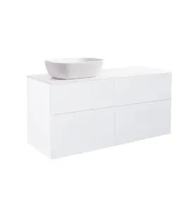 KOMMOD ISELLA 120 VIT HÖGBLANK MED VIT BÄNKSKIVA OCH REKTANGULÄRT VIT MATT TVÄTTSTÄLL 46X33 CM