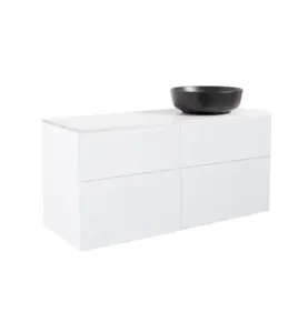 KOMMOD ISELLA 120 VIT MATT MED VIT BÄNKSKIVA OCH RUNT SVART MATT TVÄTTSTÄLL 42CM