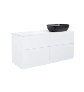 KOMMOD ISELLA 120 VIT MATT MED VIT BÄNKSKIVA OCH REKTANGULÄRT SVART MATT TVÄTTSTÄLL 46X33 CM