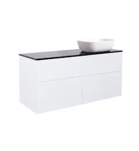 KOMMOD ISELLA 120 VIT MATT MED SVART BÄNKSKIVA OCH REKTANGULÄRT VIT MATT TVÄTTSTÄLL 46X33 CM