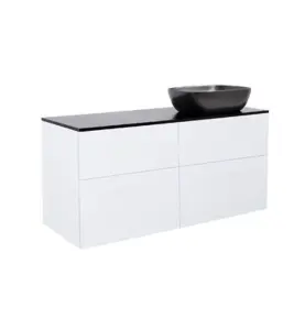 KOMMOD ISELLA 120 VIT MATT MED SVART BÄNKSKIVA OCH REKTANGULÄRT SVART MATT TVÄTTSTÄLL 46X33 CM