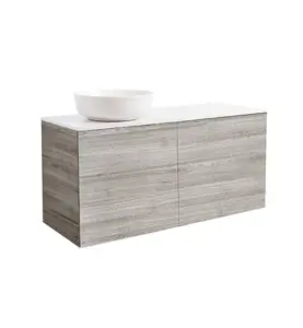KOMMOD ISELLA 120 SAND MED VIT BÄNKSKIVA OCH RUNT VIT MATT TVÄTTSTÄLL 42CM