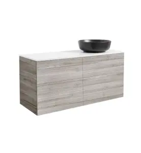 KOMMOD ISELLA 120 SAND MED VIT BÄNKSKIVA OCH RUNT SVART MATT TVÄTTSTÄLL 42CM