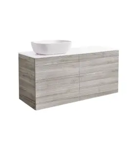 KOMMOD ISELLA 120 SAND MED VIT BÄNKSKIVA OCH REKTANGULÄRT VIT MATT TVÄTTSTÄLL 46X33 CM