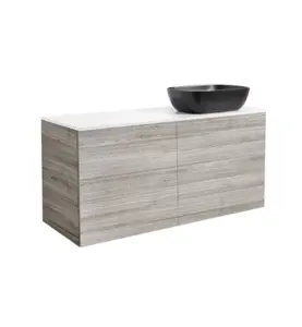 KOMMOD ISELLA 120 SAND MED VIT BÄNKSKIVA OCH REKTANGULÄRT SVART MATT TVÄTTSTÄLL 46X33 CM