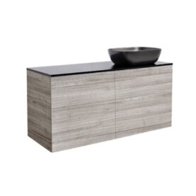 KOMMOD ISELLA 120 SAND MED SVART BÄNKSKIVA OCH REKTANGULÄRT SVART MATT TVÄTTSTÄLL 46X33 CM