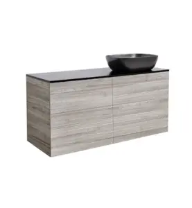KOMMOD ISELLA 120 SAND MED SVART BÄNKSKIVA OCH REKTANGULÄRT SVART MATT TVÄTTSTÄLL 46X33 CM