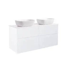 KOMMOD ISELLA 120 VIT MATT MED VIT BÄNKSKIVA OCH 2 STK REKTANGULÄRT VIT MATT TVÄTTSTÄLL 46X33