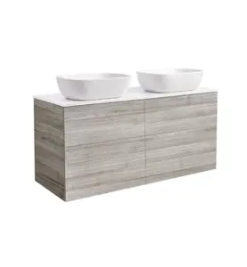 KOMMOD ISELLA 120 SAND MED VIT BÄNKSKIVA OCH 2 STK REKTANGULÄRT VIT MATT TVÄTTSTÄLL 46X33 CM