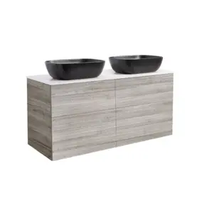 KOMMOD ISELLA 120 SAND MED VIT BÄNKSKIVA OCH 2 STK REKTANGULÄRT SVART MATT TVÄTTSTÄLL 46X33 CM