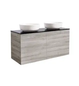 KOMMOD ISELLA 120 SAND MED SVART BÄNKSKIVA OCH 2 STK RUNT VIT MATT TVÄTTSTÄLL 42CM
