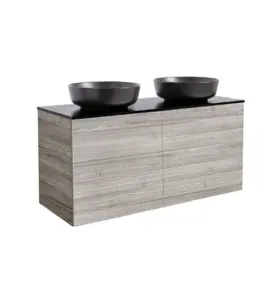 KOMMOD ISELLA 120 SAND MED SVART BÄNKSKIVA OCH 2 STK RUNT SVART MATT TVÄTTSTÄLL 42CM