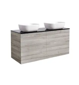 KOMMOD ISELLA 120 SAND MED SVART BÄNKSKIVA OCH 2 STK REKTANGULÄRT VIT MATT TVÄTTSTÄLL 46X33 CM