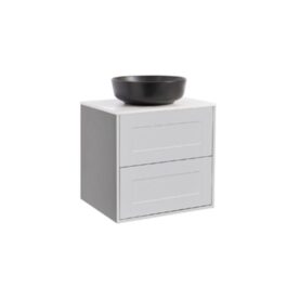 KOMMOD GABRIELLA 60 GRÅ MED VIT BÄNKSKIVA OCH RUNT SVART MATT TVÄTTSTÄLL 42CM