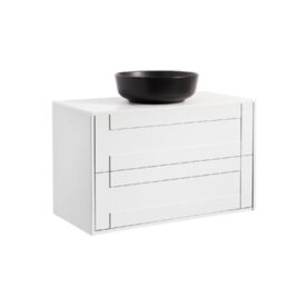 KOMMOD GABRIELLA 90 VIT MATT MED VIT BÄNKSKIVA OCH RUNT SVART MATT TVÄTTSTÄLL 42CM