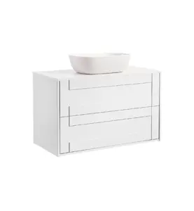 KOMMOD GABRIELLA 90 VIT MATT MED VIT BÄNKSKIVA OCH REKTANGULÄRT VIT MATT TVÄTTSTÄLL 46X33 CM