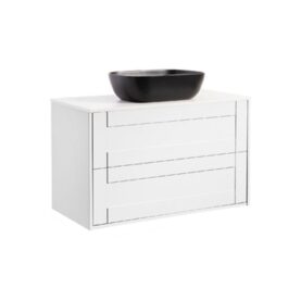 KOMMOD GABRIELLA 90 VIT MATT MED VIT BÄNKSKIVA OCH REKTANGULÄRT SVART MATT TVÄTTSTÄLL 46X33 CM