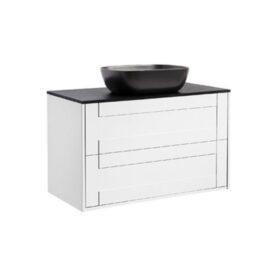 KOMMOD GABRIELLA 90 VIT MATT MED SVART BÄNKSKIVA OCH REKTANGULÄRT SVART MATT TVÄTTSTÄLL 46X33