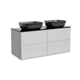 KOMMOD GABRIELLA 120 GRÅ MED SVART BÄNKSKIVA OCH 2 STK REKTANGULÄRT VIT MATT TVÄTTSTÄLL 46X33