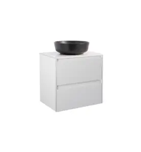 KOMMOD LUXOR 60 GRÅ MED VIT BÄNKSKIVA OCH RUNT SVART MATT TVÄTTSTÄLL 42CM