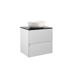 KOMMOD LUXOR 60 GRÅ MED SVART BÄNKSKIVA OCH RUNT VIT MATT TVÄTTSTÄLL 42CM