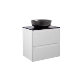 KOMMOD LUXOR 60 GRÅ MED SVART BÄNKSKIVA OCH RUNT SVART MATT TVÄTTSTÄLL 42CM