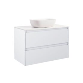 KOMMOD LUXOR 90 VIT MATT MED VIT BÄNKSKIVA OCH REKTANGULÄRT VIT MATT TVÄTTSTÄLL 46X33 CM