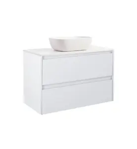 KOMMOD LUXOR 90 VIT MATT MED VIT BÄNKSKIVA OCH REKTANGULÄRT VIT MATT TVÄTTSTÄLL 46X33 CM