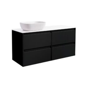 KOMMOD LUXOR 120 SVART MED VIT BÄNKSKIVA OCH REKTANGULÄRT VIT MATT TVÄTTSTÄLL 46X33 CM