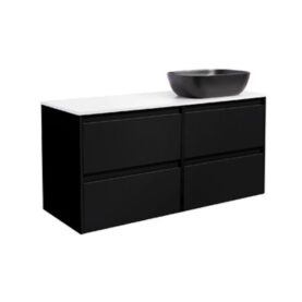 KOMMOD LUXOR 120 SVART MED VIT BÄNKSKIVA OCH REKTANGULÄRT SVART MATT TVÄTTSTÄLL 46X33 CM