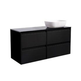 KOMMOD LUXOR 120 SVART MED SVART BÄNKSKIVA OCH REKTANGULÄRT VIT MATT TVÄTTSTÄLL 46X33 CM