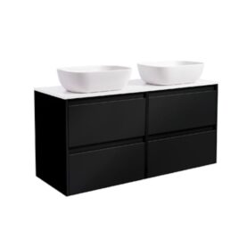 KOMMOD LUXOR 120 SVART MED VIT BÄNKSKIVA OCH 2 STK REKTANGULÄRT VIT MATT TVÄTTSTÄLL 46X33 CM