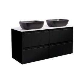 KOMMOD LUXOR 120 SVART MED VIT BÄNKSKIVA OCH 2 STK REKTANGULÄRT SVART MATT TVÄTTSTÄLL 46X33 CM