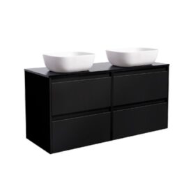 KOMMOD LUXOR 120 SVART MED SVART BÄNKSKIVA OCH 2 STK REKTANGULÄRT VIT MATT TVÄTTSTÄLL 46X33 CM