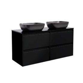 KOMMOD LUXOR 120 SVART MED SVART BÄNKSKIVA OCH 2 STK REKTANGULÄRT SVART MATT TVÄTTSTÄLL 46X33