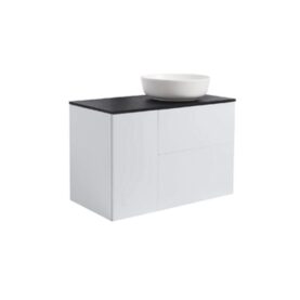 KOMMOD ISELLA 90 GRÅ (60 KOMMOD + 30 USKÅP M TVKORG) SVART BÄNKSKIVA O RUNT VITMATT TVÄTTSTÄLL 42